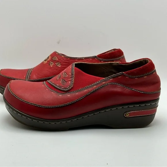 L' Artiste by Spring Step Burbank Slip On Red Sz 41 Cut Laser soft comfy retro - Picture 5 of 12